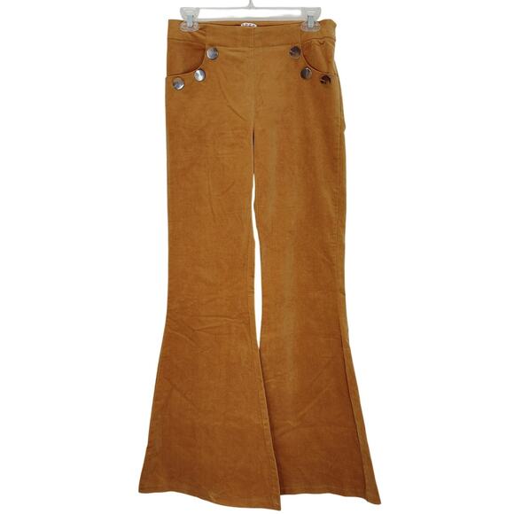 TCEC Corduroy Pants Flared Button Detail Elastic Waist Pull On Brown Womens M - Picture 1 of 7